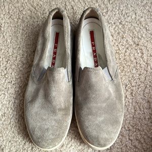 Prada sport grey suede slip ons